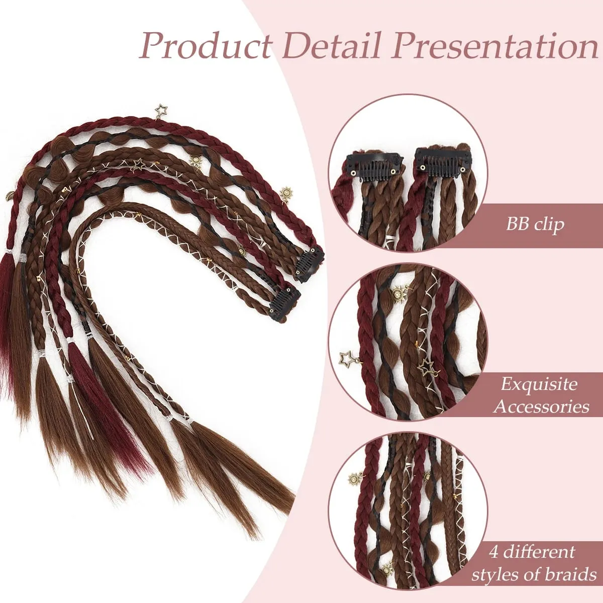 20 Inches Bohemia Clip in Hair Extensions Handmade Synthetic Weaving Clip-on Long Braid Fairy Hair Extensions for Women — image 5