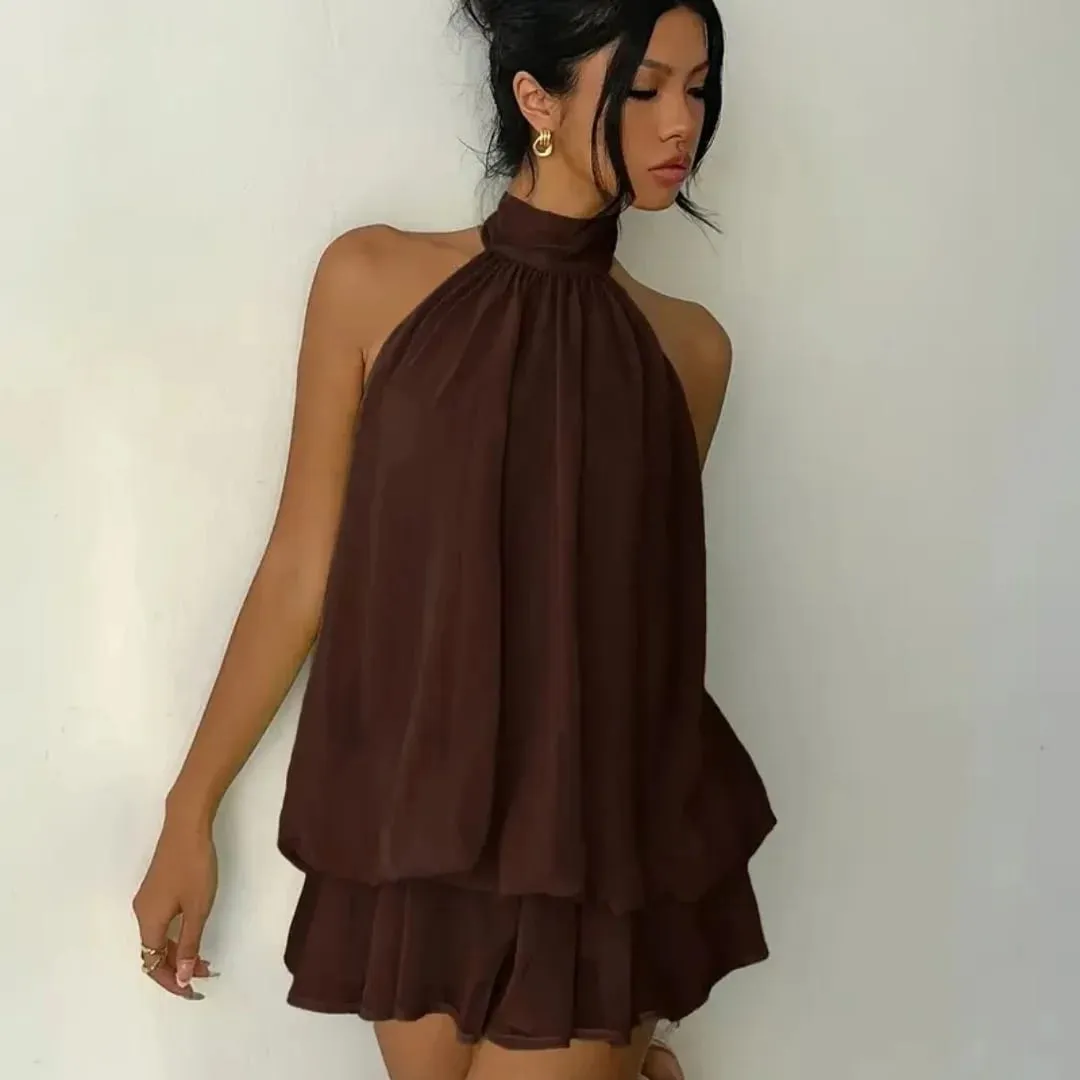 Women's Halter Neck Dress Sweet Backless Tie-Front Chiffon Sheer Mini Skirt Fashion Sexy Y2K Vintage Cute Party Birthday Dress — image 6