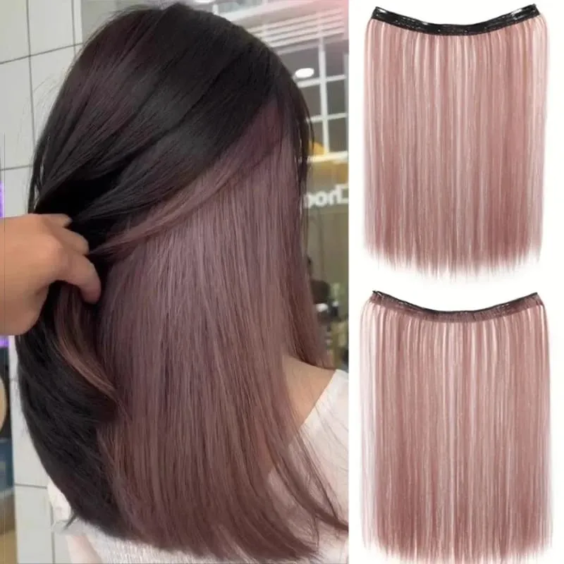 One piece hanging ear dyed synthetic wig piece for women highlighted color hair extensions