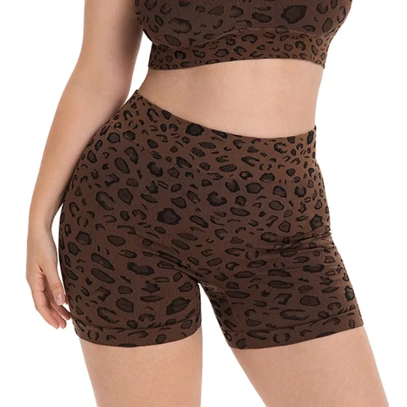 Women Plus Size Leopard Print Workout Set High Waist Tummy Control Shorts Padded Racerback Sports Bra 2PCS Gym Yoga Running Wear — image 10