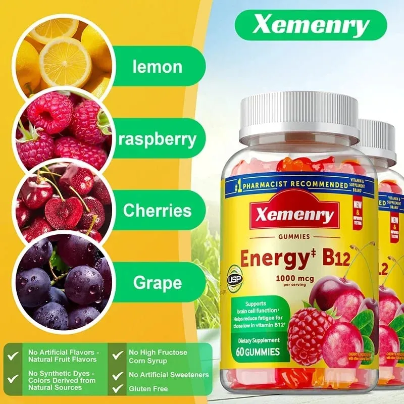 Vitamin B12 Gummies - It Helps Maintain Energy Boosts Metabolism and Supports Bones and The Immune System
