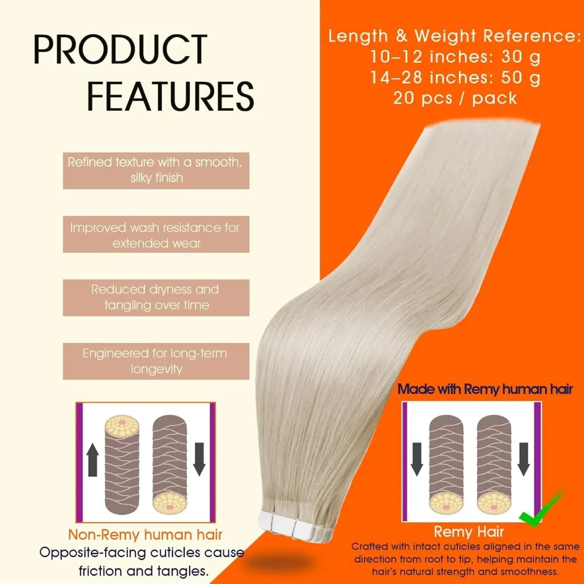 Full Shine Tape in Hair Extensions 20Pcs Skin Weft Remy Straight Hair Glue on Brazilian Hair for Women