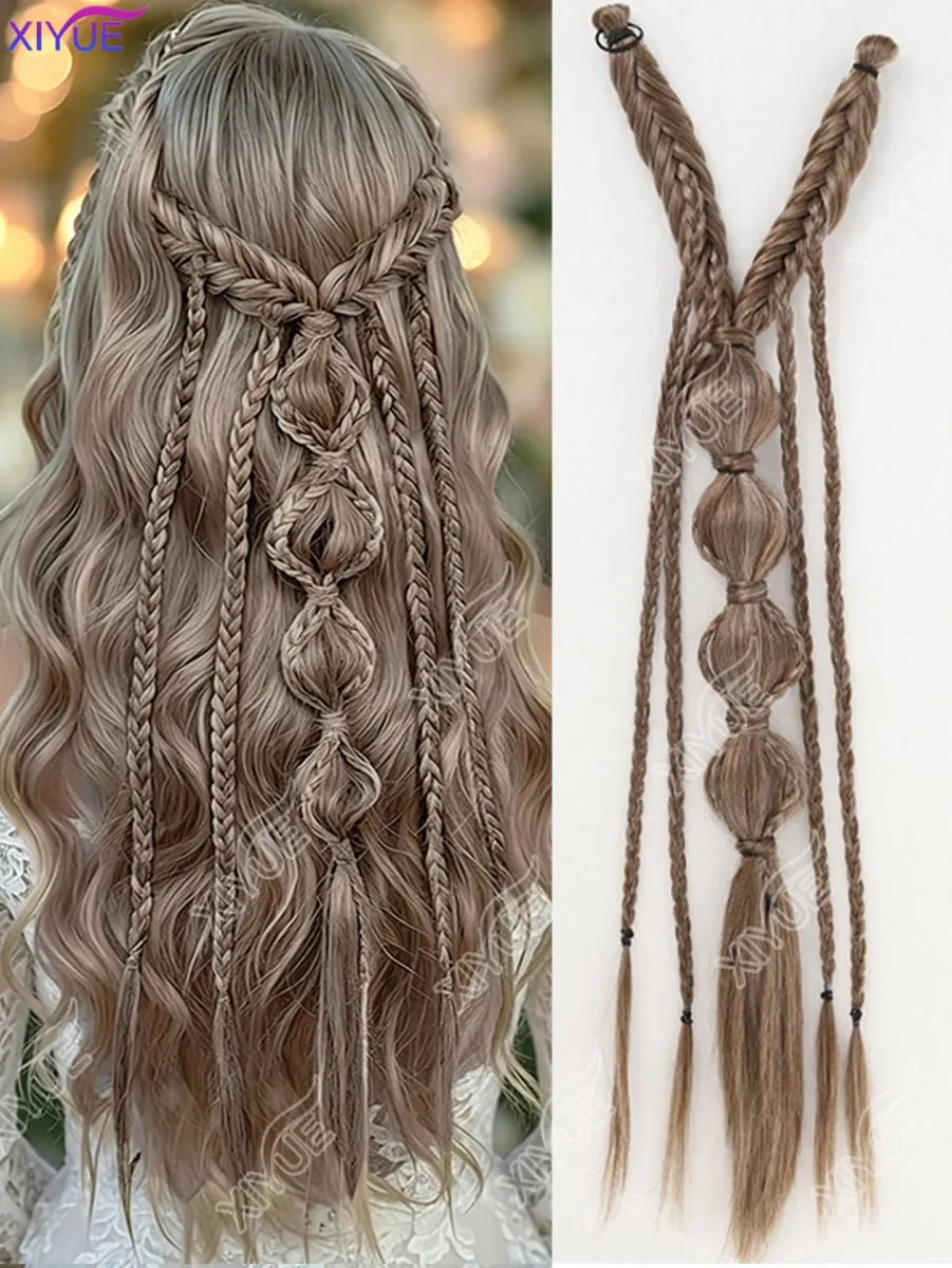 X Bohemia Clip in Hair Extensions 24 Inches Fairy Hair Wig Hairpieces Synthetic Handmade Synthetic Weaving Hair Extensions Girls — image 10