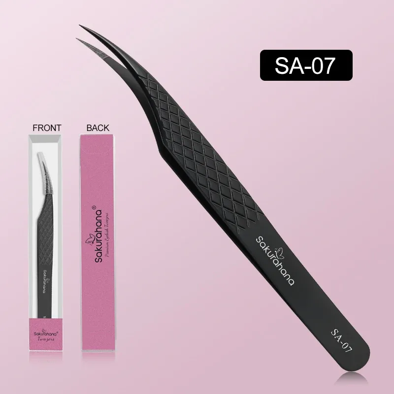 High-end Eyelash Tweezers Black Fiber Tip For Lash Extensions Mega Volume Mink Lashes Tool Straight Head Curved Tip
