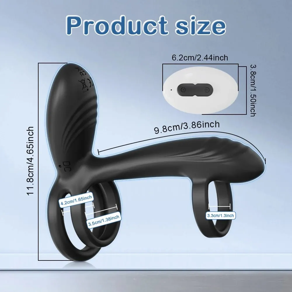 Giocattolo del sesso del vibratore dell'anello del pene telecomandato per gli uomini Tempo di ritardo Massaggiatore della prostata Rotazione di 360 ° Anelli vibranti per il pene 18+