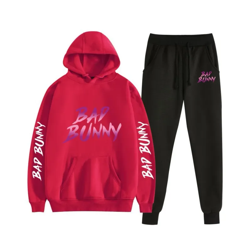 Harajuku Comfortable bad bunny Print Sweatshirt Sweatpants Suit Women's Hoodies+ Trousers Suit Boys/Girls 2 Piece Set Clothes — image 45