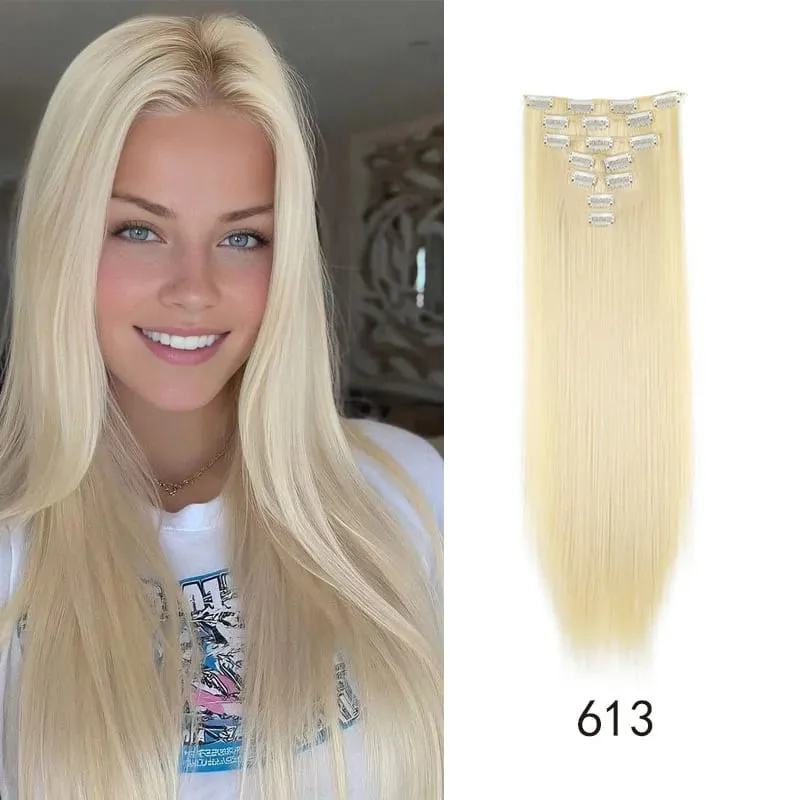 Synthetic 24inch Clips in Hair Extensions Long Straight Hairstyle Blonde Black Hairpieces Heat Resistant False Hair Daily Use — image 11