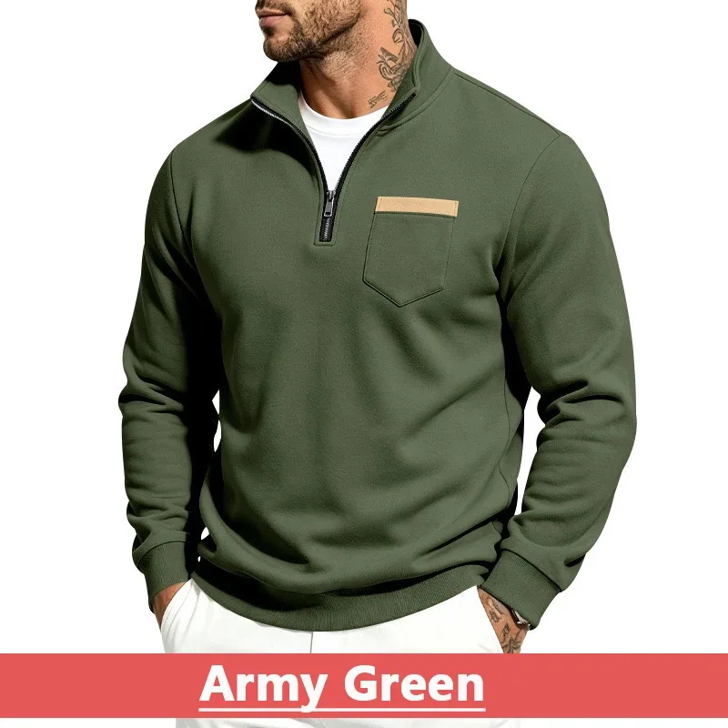 Men 2026 Autumn Winter Hot Item Fleece Lined Stand Collar Loose Vintage Sweatshirt Casual Commuter Fashion Male Daily Outerwear