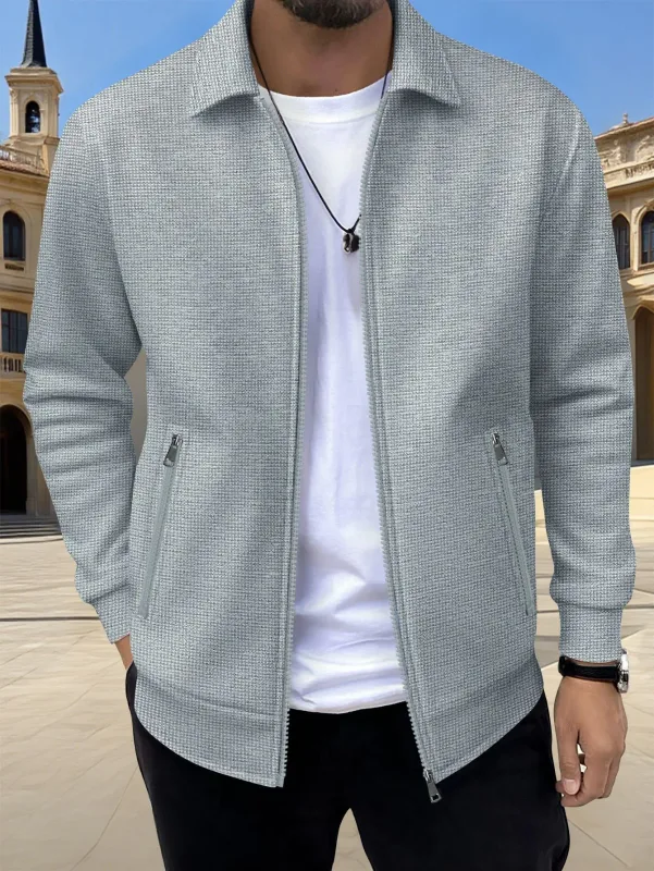 2026 New Spring Autumn Men Solid Color Zip Up Jacket Long Sleeve Pocket Casual Loose Coat Fashion Daily Wear Male Outerwear