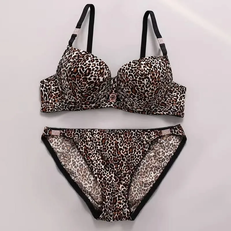 Sexy Thick Lingerie Set Leopard Print Upper Thin Lower Thick Bra Set Sexy Push-Up Bra Set — image 9