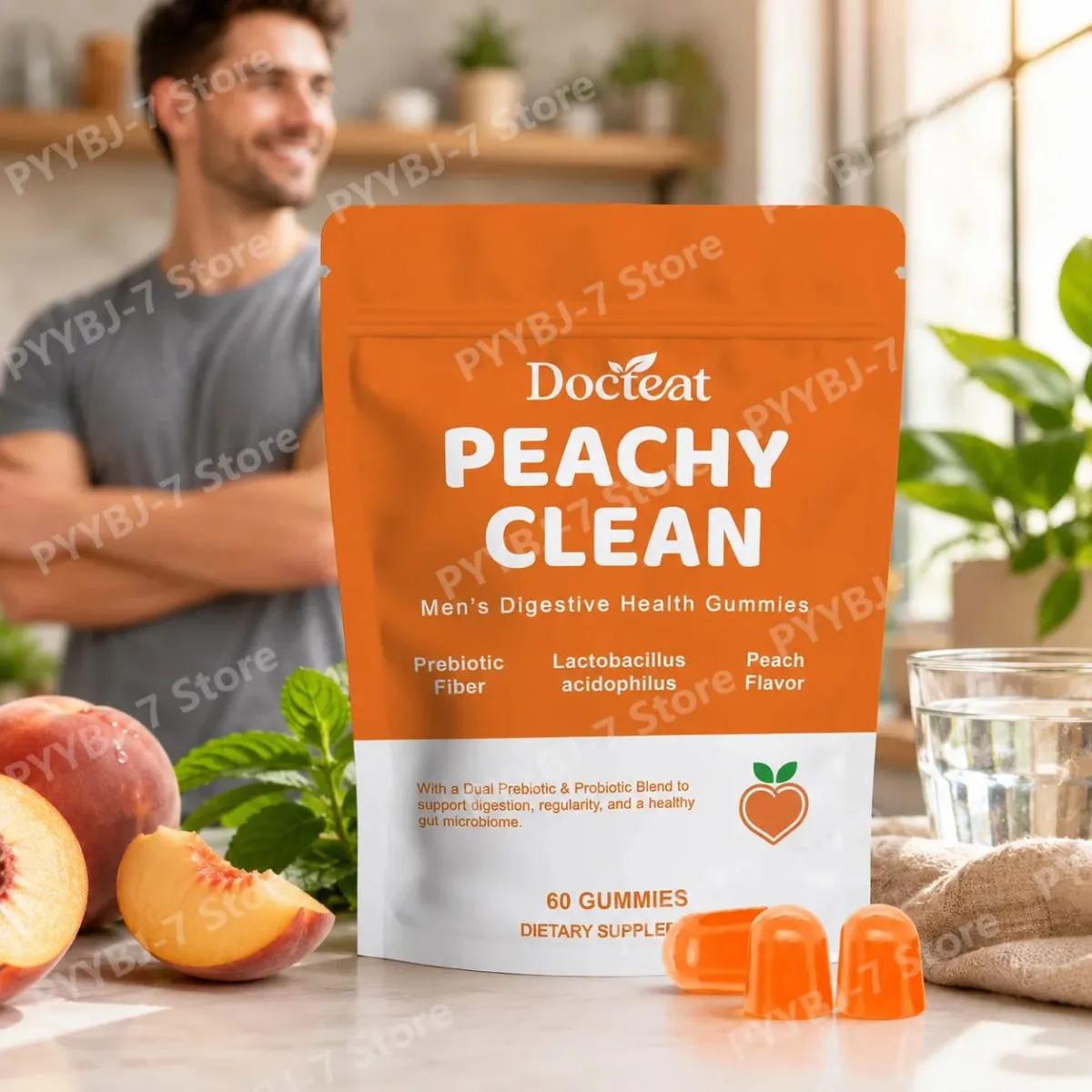 Men's Digestive Health Gummies – Prebiotic & Probiotic Blend – Peach Flavor Supports Men Gut Health Daily — image 2