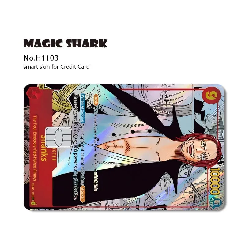 Magic Shark Luffy Nami Ace Zorro OP TCG Card Style Lazer Holographic Thin Sticker Film Skin for Debit Credit Card