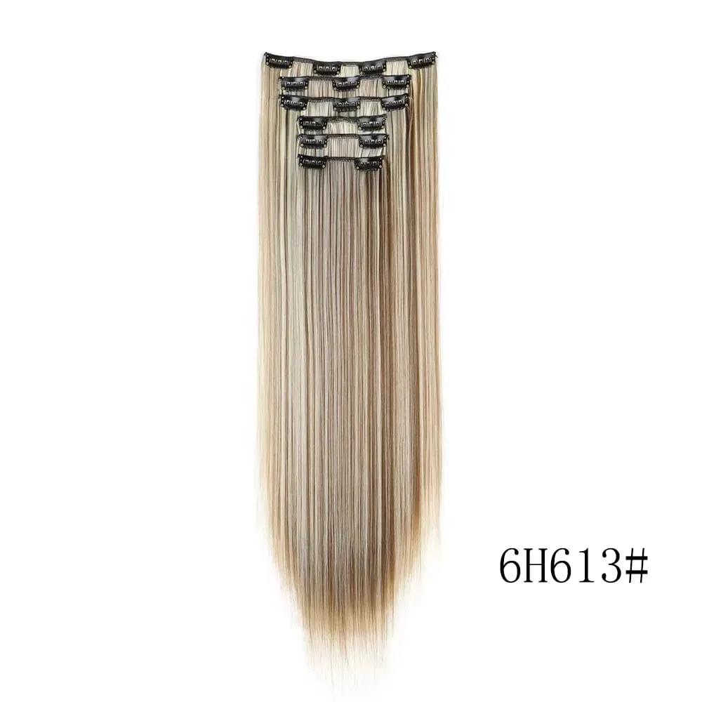 24 Inches Long Synthetic Hairpieces for Women 6Pcs Medium Brown Blonde Highlights Clip In Natural Thick DIY Styling Fiber Hair — image 8