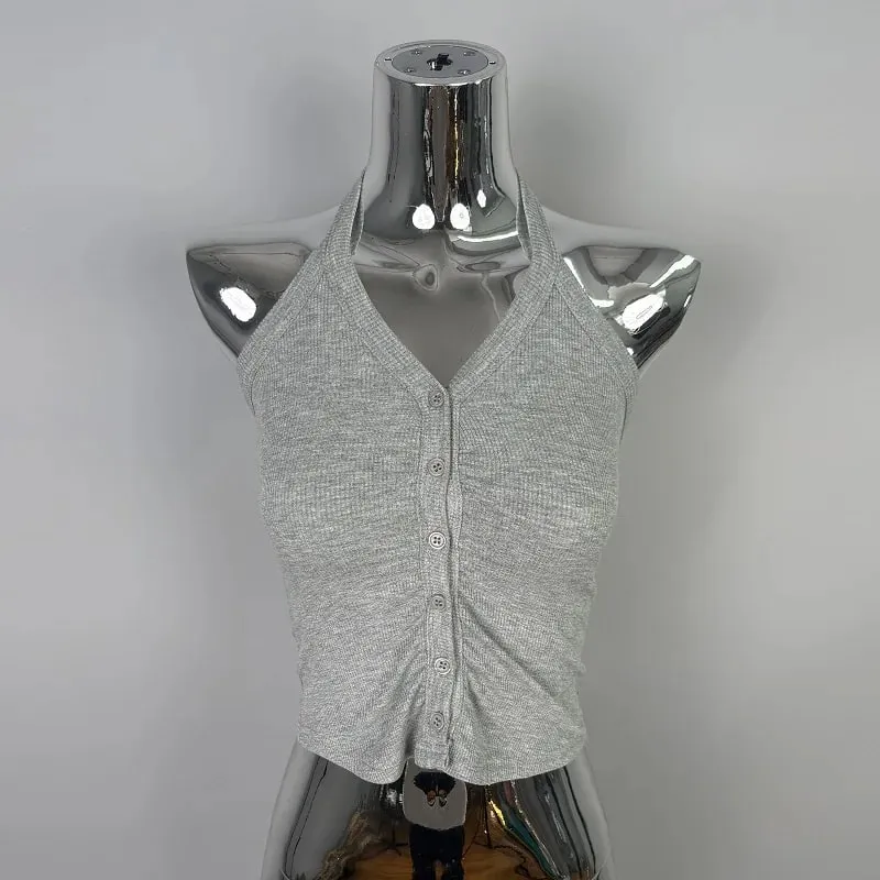 Korean Dongdaemun Pure Desire Spicy Girl Camisole Sexy Slim Women's Crop Tops Feminine Neck Hanging Halter Tank Top Y2K Clothes — image 12