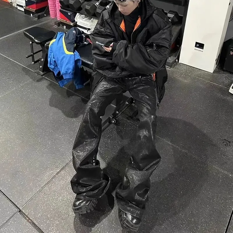 Vintage batikovaný povlak Černé džíny Slim Fit Flare Pružnost Strečová stuha Y2k Streetwear Neformální džíny Skinny Bell Bottom — image 6