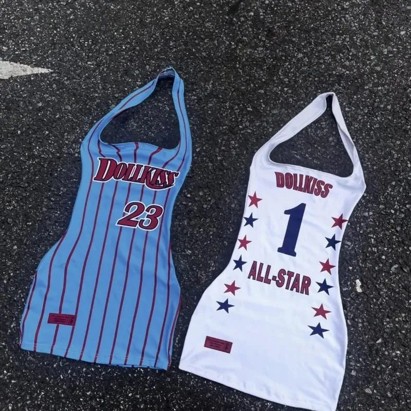 2025 Streetwear Letter Printing Halter Dress Harajuku Sexy Sleeveless Mini Dresses Y2k Aesthetic Women Backless Bodycon Vestidos — image 2