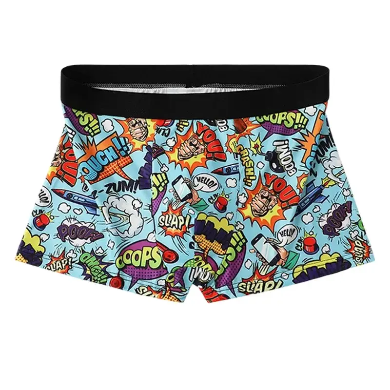 5PCS Random Men's Breathable Boxer Underwear with Colorful Graffiti Patterns Elastic Waistband Trendy and Fashionable Underwear — image 7