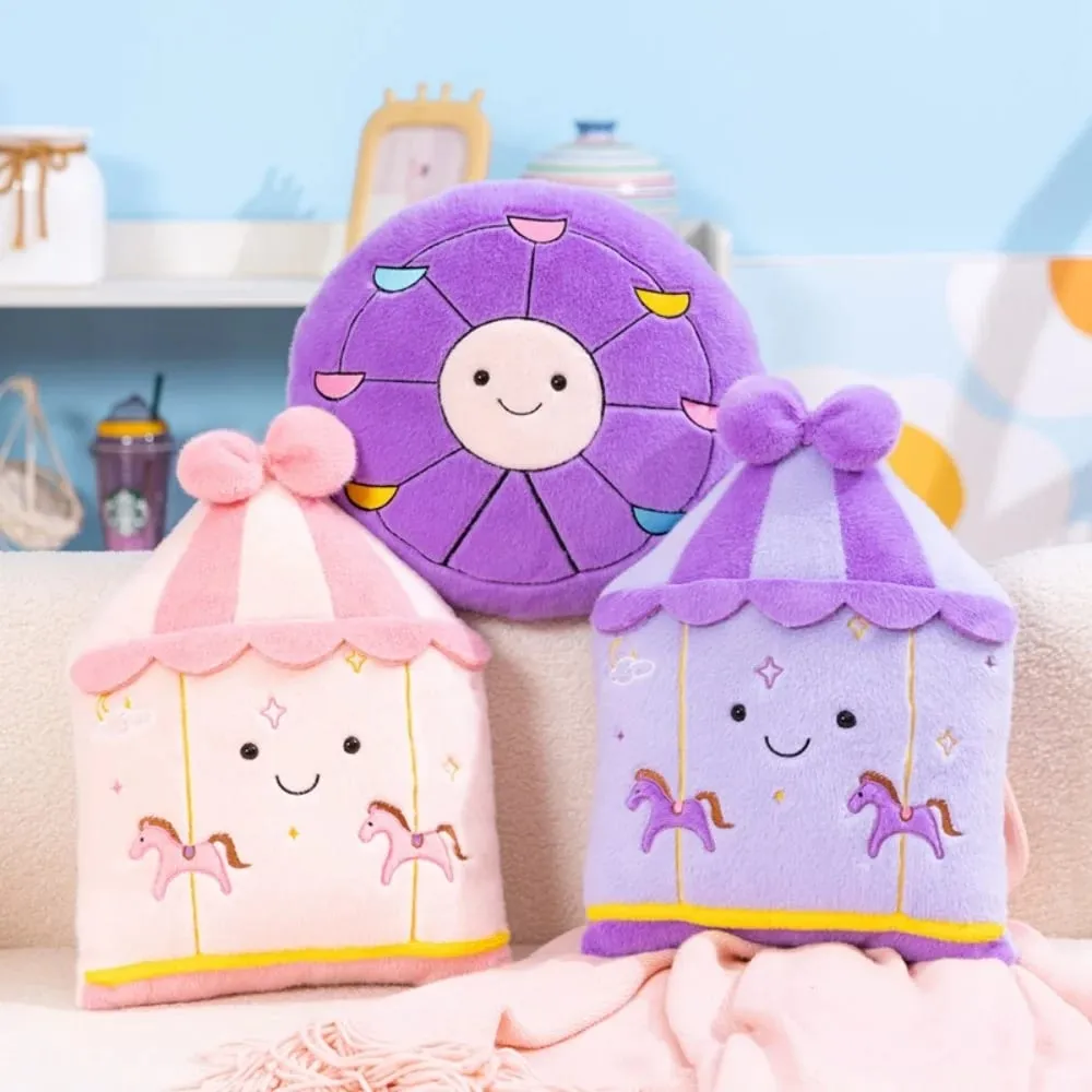 Cute Amusement Park Themed Plush Toy Fluffy Carousel Ferris Wheel Shaped Throw Pillow Sofa Cushion Home Decor