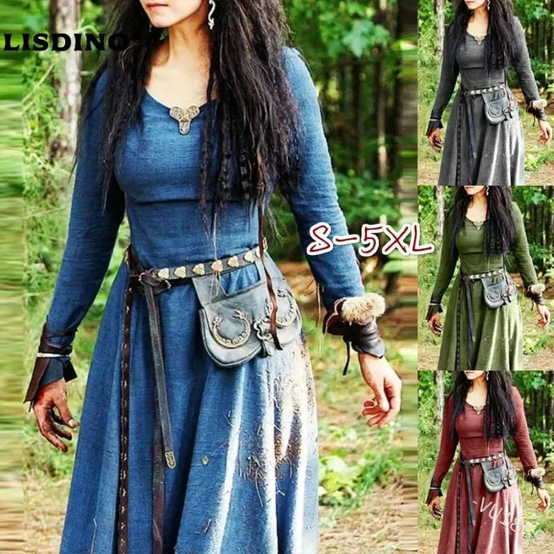 LisdinoMedieval Dress Women Long Sleeve Maxi Robe Vintage Fairy Elven Dress Renaissance Celtic Viking Gothic Cosplay Costumes — image 2