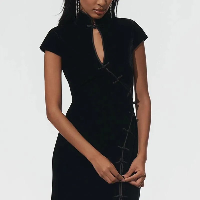 Retro Chinese Style Waist Cinched Cheongsam Slim Fit Dress Girl Slit Temperament Dress New Ins Fashion — image 2