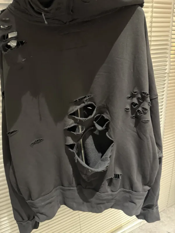 High Quality Ripped Hole Zipper Sweatshirts Hip Hop Woman Hoodies Streetwear Men Clothing — image 6