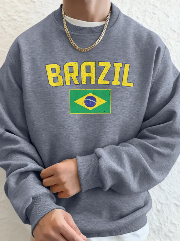 Brazil Letter And Flag Prints Man'S Pocket Streetwear Street Basic Hoody Crewneck Sport Sweatshirts Fleece Trendy Pullovers — image 9