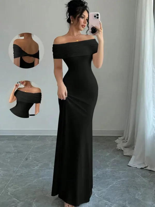 Off Shoulder Party Dress Women‘s Sleeveless Sexy Bodycon Midi Dress Elegant Bandage Cocktail Dress for Night Out — image 3