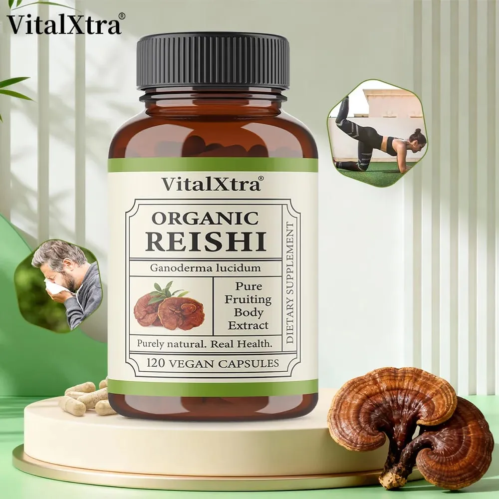 Reishi Paddestoelcapsules 1000 mg Ganoderma Lucidum Ondersteunt de gezondheid van het immuunsysteem Ontspanning Slaap en natuurlijke energie Veganistisch Niet-GMO — image 1