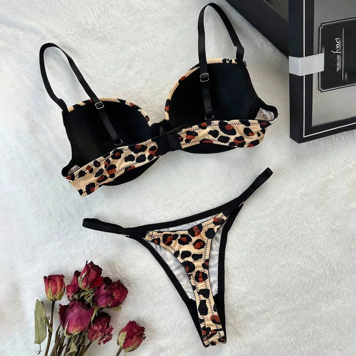 2026 European American Fashion Women Sexy Lingerie Leopard Print Bra Panty Comfortable Push Up Erotic Lingerie Set — image 4