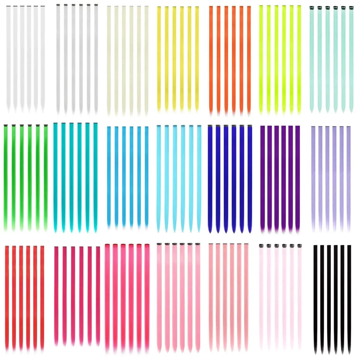 6 Pcs Clip Extensions Synthetic 24 Inch Colored Hair Extensions Party Highlights Long Straight Hairpieces for Women Kids Girl — image 6