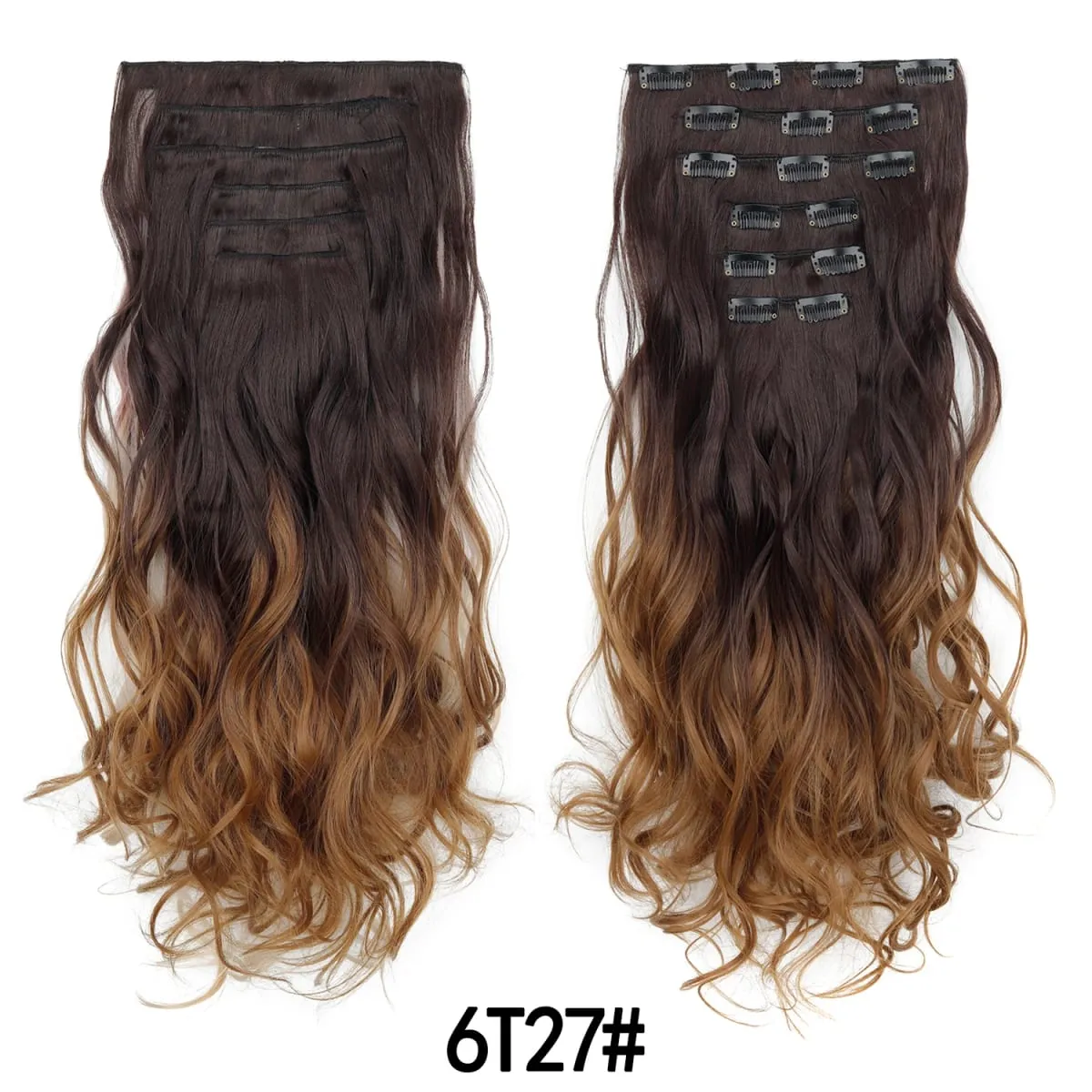 Clip in Hair Extensions 6PCS Hairpiece 20Inch Long Wavy Synthetic Thick Double Weft Hair for Women Gradient Color Daily Use