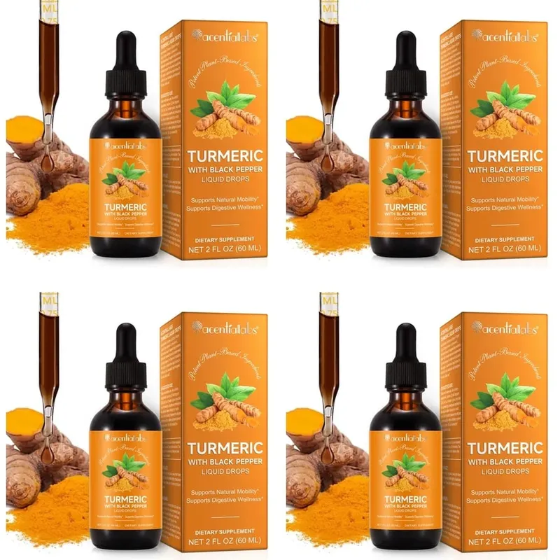 Acentialabs Turmeric with Black Pepper Liquid Drops for Natural Inflammatory Response Support 1340 Mg Turmeric Extract 60 ML