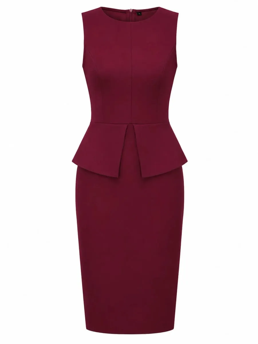 Womens Elegant Crew Neck Summer Sleeveless Cocktail Knee Length Business Casual Party Solid Color Pencil Bodycon Dress — image 4