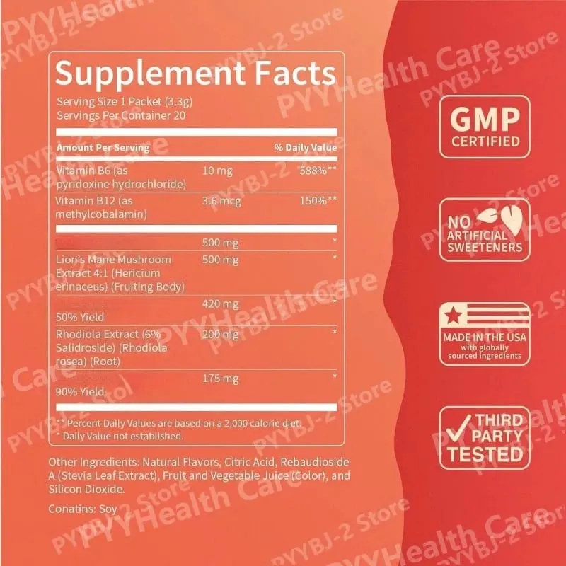 Rhodiola Electrolyte Powder Contain Vitamin B12 Energy Drink Mix Sugar Free Fruit Punch Flavor on The Go Supplement 20 Packets