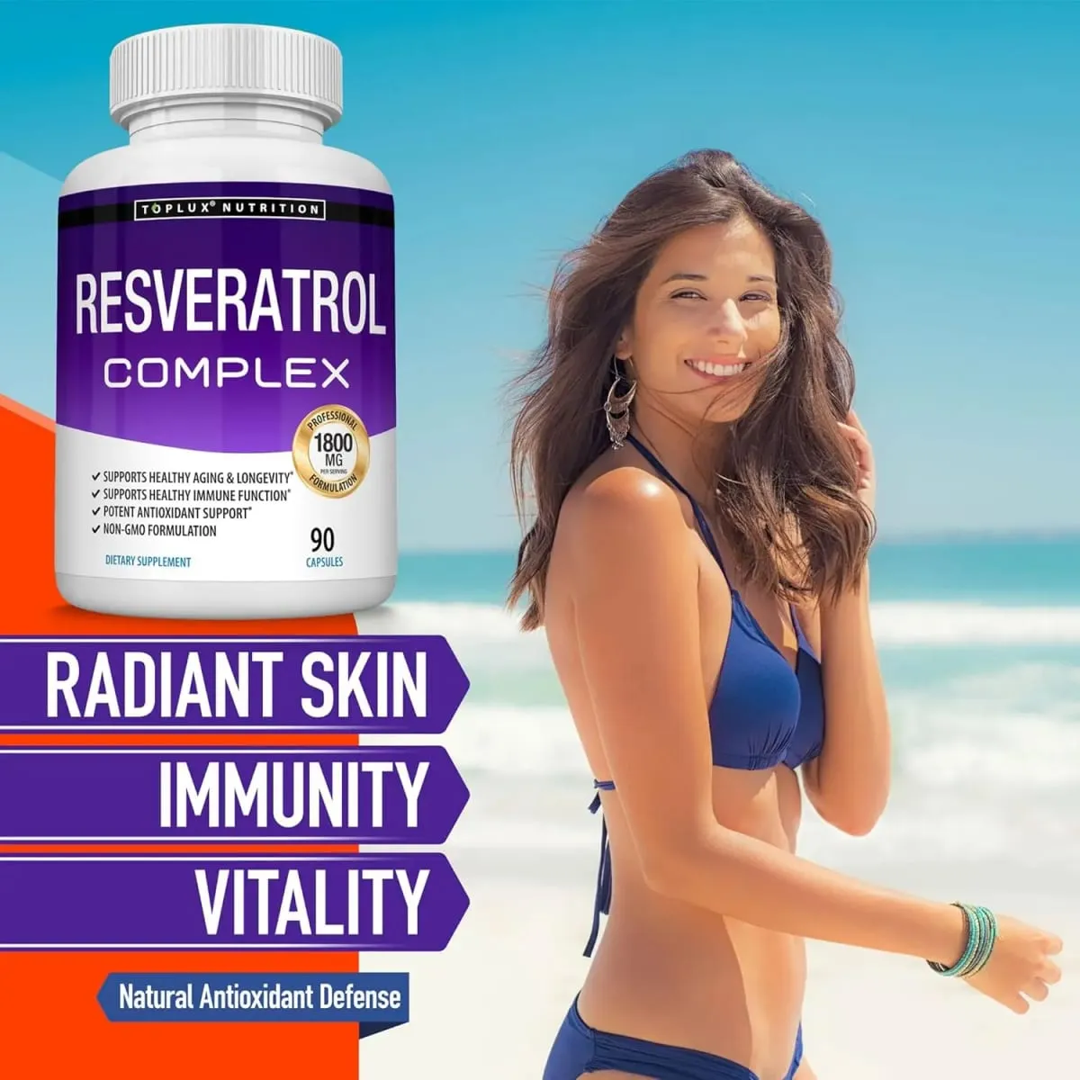 Resveratrol Complex - Trans Resveratrol Supplement with Grape Seed - Promote healthy aging immune system brain functio 90 pill — image 4
