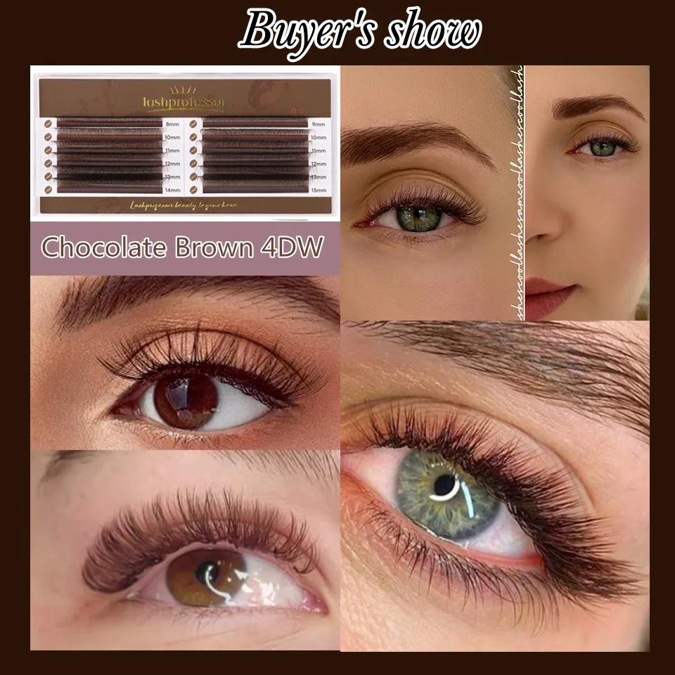 NEW Brown W Shaped Lashes 3D Fairy Clover Lashes Premade Bloom Fans 3D 5D Eyelash Extension Dark Brown 4DW Lashes