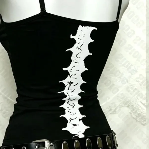 Y2K Gothic Alt Sleeveless Crop Top Vintage Grunge Skeleton Front Back Graphic Slim Women Skeleton Ribcage Spine Cami Tank Tops — image 3