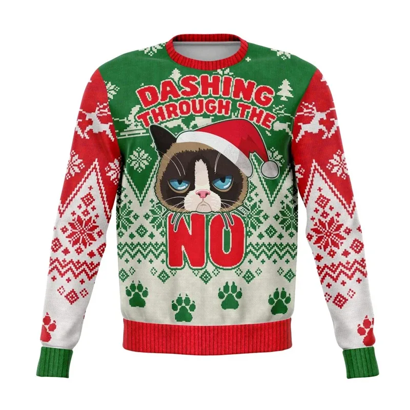 Colorful Dog Cat Pattern Ugly Christmas Sweater For Men 2026 New Year Festival Hoodie Women Merry Christmas Crew Neck Sweatshirt — image 15
