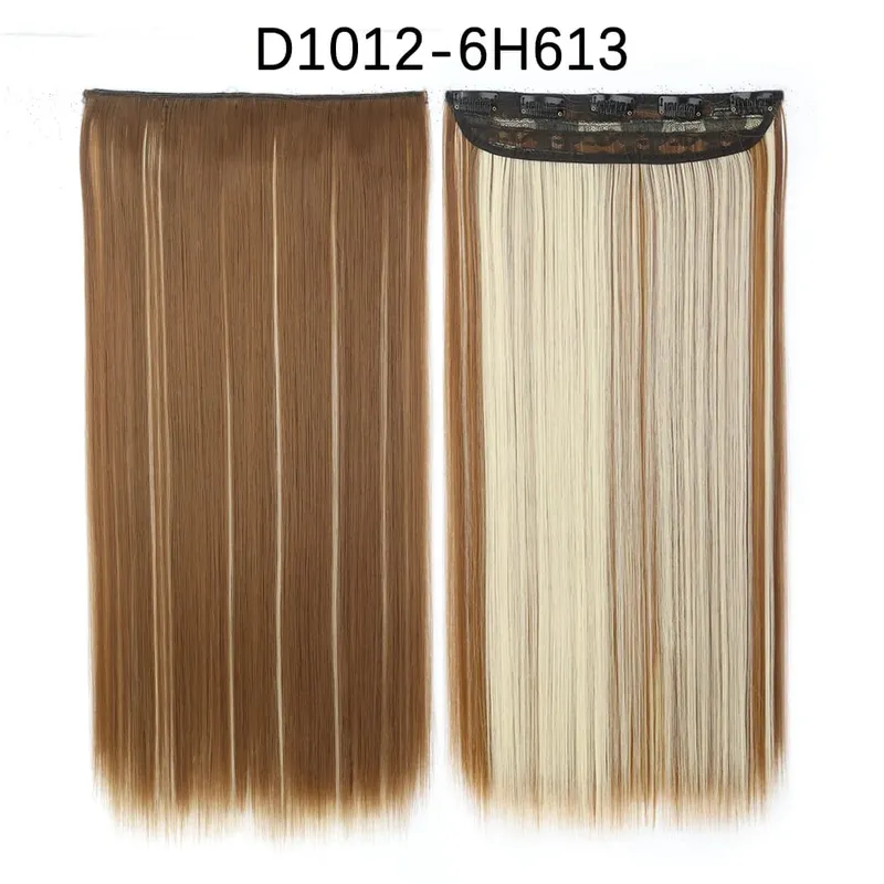 Azqueen Synthetic 5 Clips in Haarverlängerung, langes, glattes Haarteil, Frisur, Hochtemperaturfaser, goldbraun, schwarz