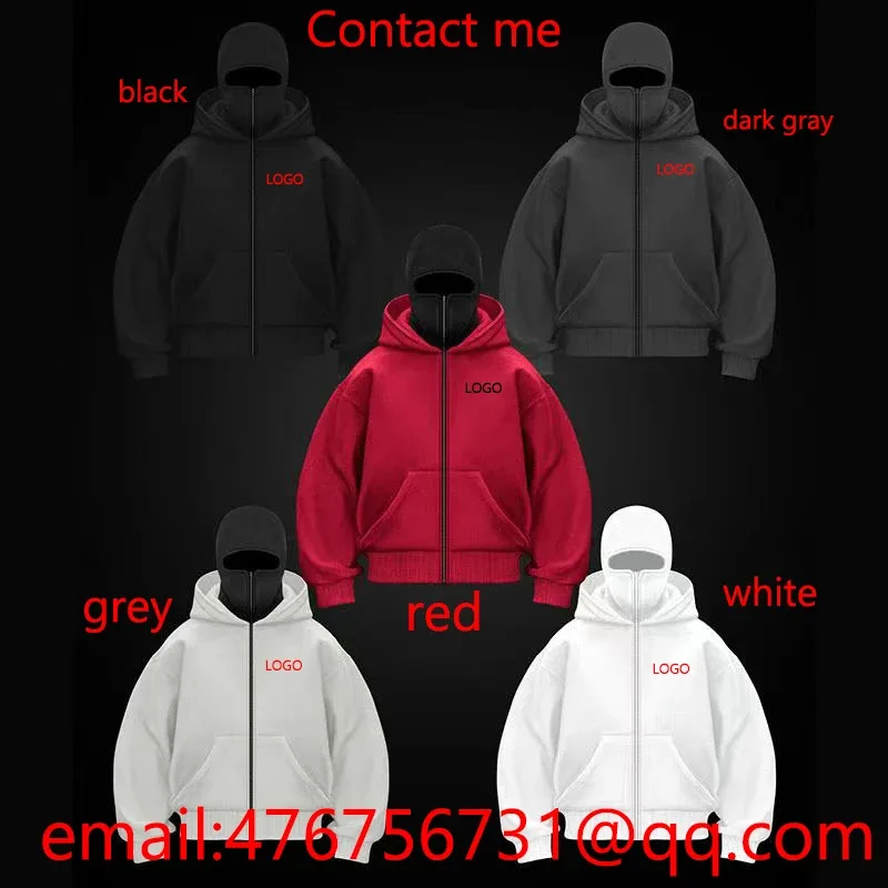 Men and women Y2K Gothic Harajuku winter new item double hooded sweatshirt men's hooded mask zipper sportswear — image 2