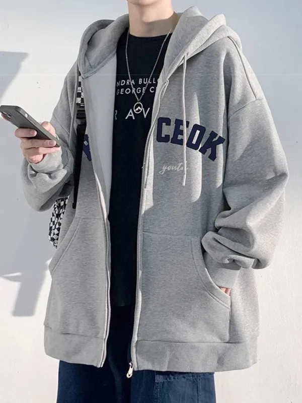 Spring Men's Streetwear Letter Printed Zip Up Hoodies 2025 New Hip Hop Long Sleeve Hoody Sweatshirts Oversized Y2K Tracksuit — image 9