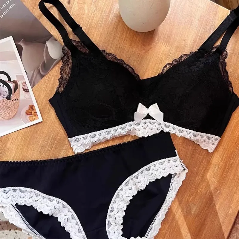 French Style Wireless Shaping Lingerie Set Push Up Lift Anti Sagging Lace Bra Elegant Comfort Soft Support Women Underwear Set