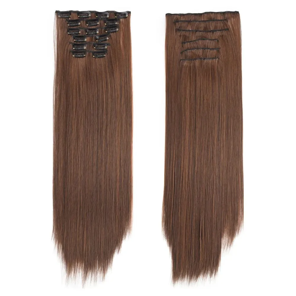 6PC Long Clip in Hair Extensions Brown Synthetic Straight Clip-in Hairpieces 24 inch Straight Hair Piece Extensions for Women — image 9