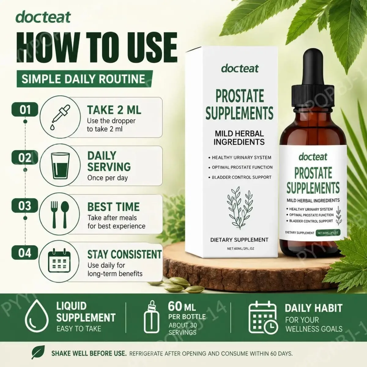 Docteat Prostate Health Supplement Liquid Drops 60ml with Saw Palmetto Extract Stinging Nettle Root Extract And Pumpkin Seed Ext — image 5