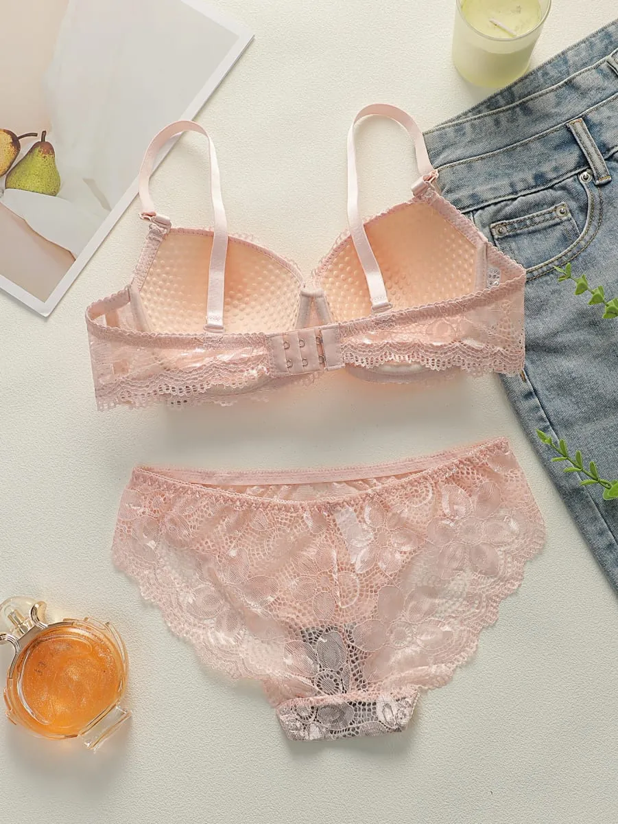 Pink Floral Lace set Lingerie Romantic Bralette Panty Girl set Women underwear set Women's 2-piece underwear set A2123 — image 2