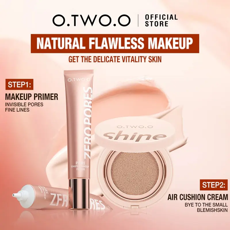 O.TWO.O 2pcs Face Makeup Set Primer Air Cushion BB Cream Invisible Oil-control Pore Soft Focus Long-lasting Brightskin Cosmetics