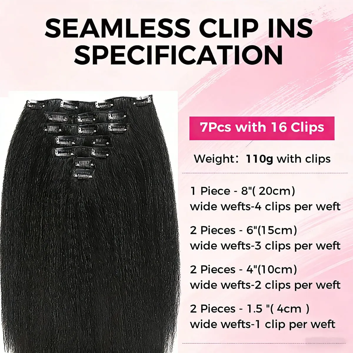 Yaki Straight Clip in Hair Extensions Synthetic hair 7Pcs hair Clip in for Women Soft Hair Everyday Special Events Easy to Style — image 6