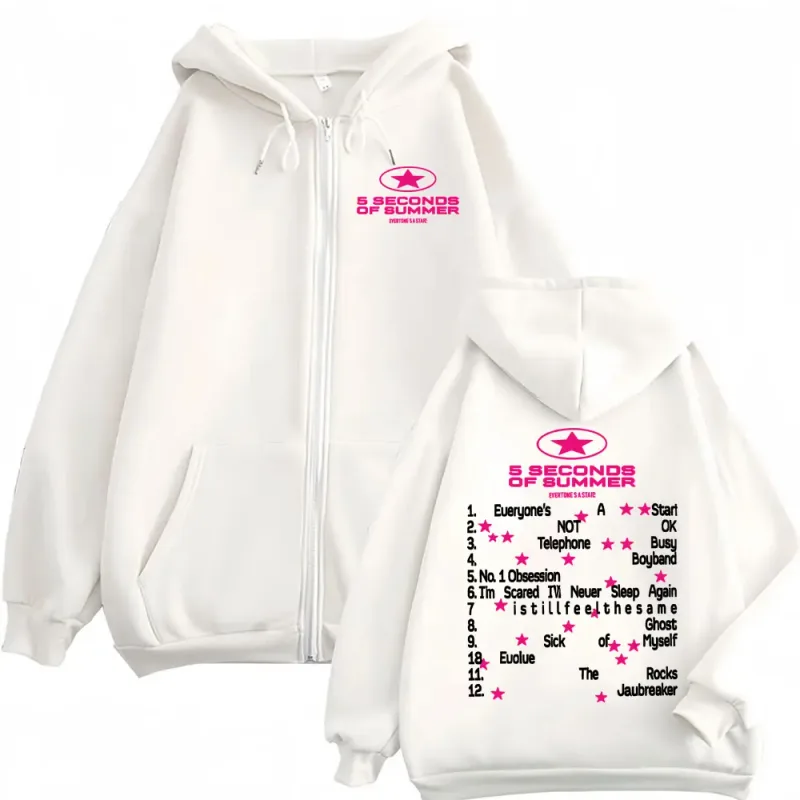 5 Seconds of Summer Everyone's A Star Album Tour Zipper Hoodies Mens Clothes Hip Hop Punk Jacket Sweatshirt Casual Zip Up Hoodie