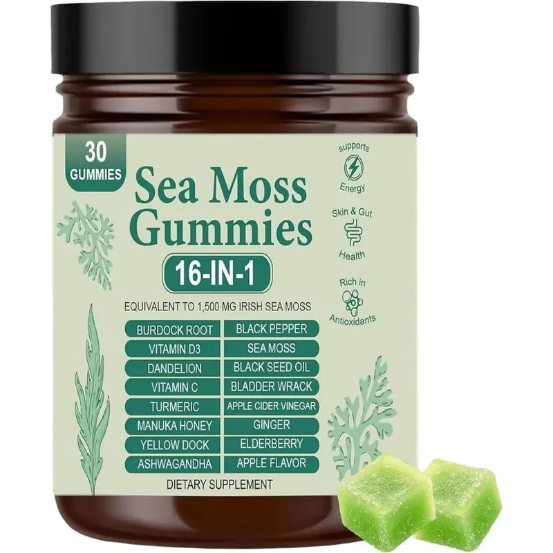 Irish Sea Moss Gummies 1500mg Equivalent 16 in 1 Botanical Blend Apple Flavor Daily Wellness Supplement 30 Count — image 8