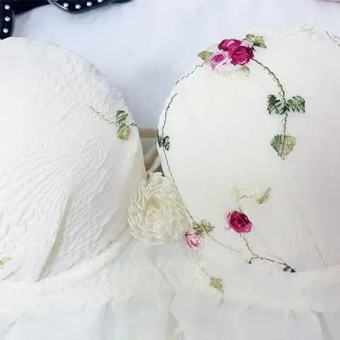 Women Floral Embroidery 2‑Pieces Lingerie Set Underwire Push‑Up Bra With Ruffle Trim Bow Decor Matching Panties Intimates — image 3